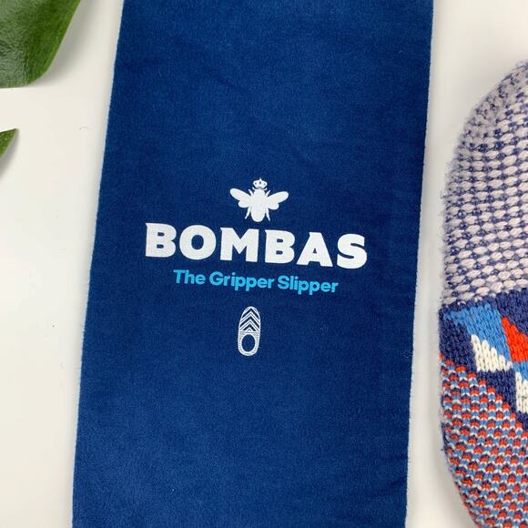 New Bombas Gripper Slippers Blue Geometric Women's S US 7-8.5 Cozy Wool Blend - Picture 2 of 9